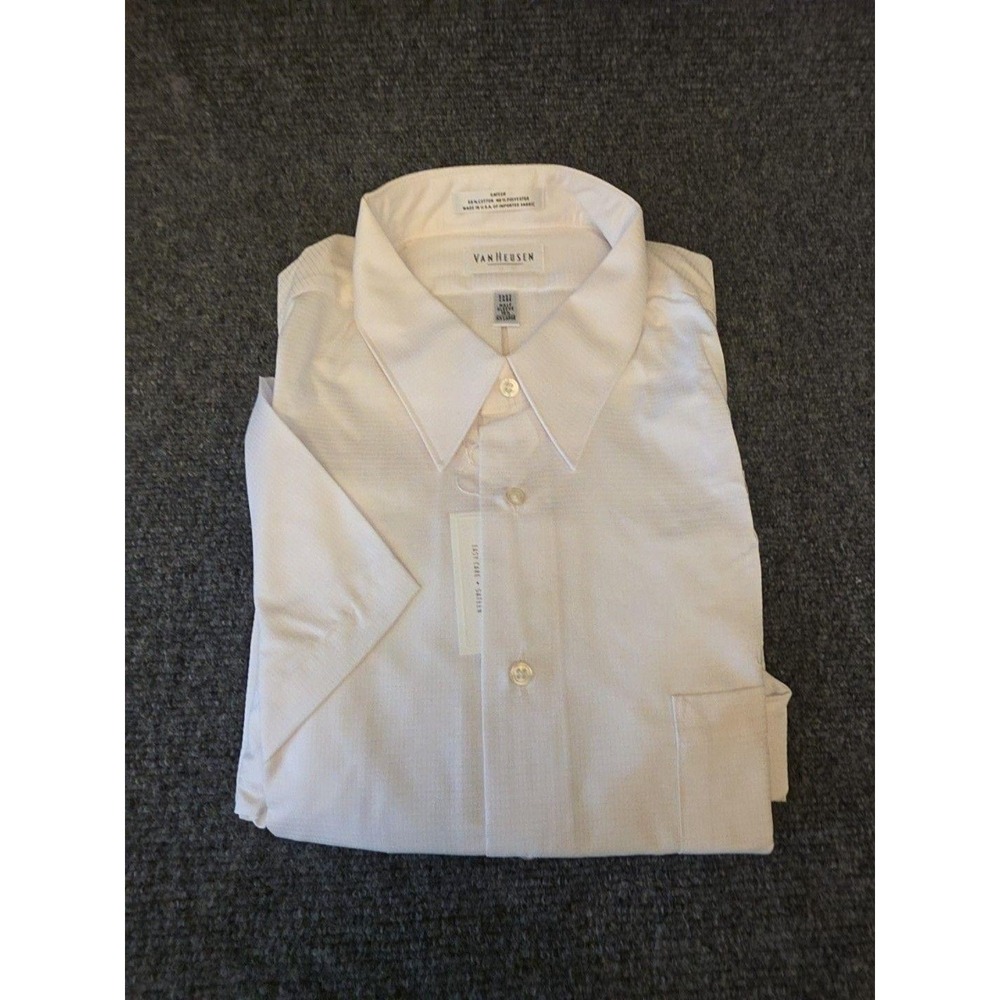 Van Heusen Dress Shirt Mens 18.5 White Solid Easy Care Sateen Half Sleeve